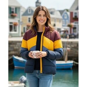 Thereabouts Women's Puffer Full Zip Jacket Sz XL 18/20 Colorblock Winter Pockets